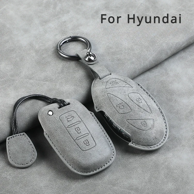 

Leather Car Key Case Cover Shell Fob for Hyundai Grand Prix GN7 IONIQ6 Nuovo Kona Genesis Coupe Sonata Ix35 Protector Keychain