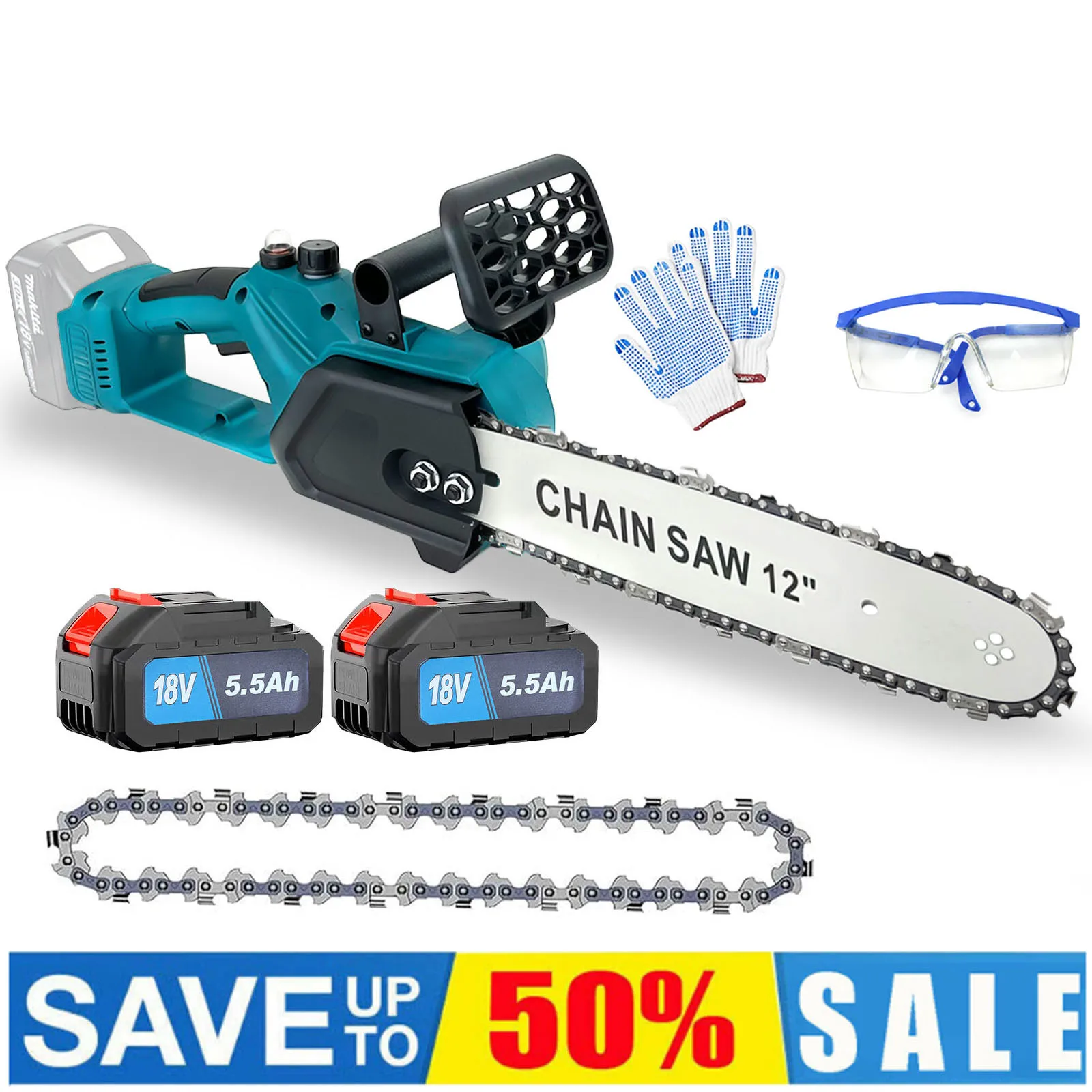 Brushless Chainsaw Cordless 12 Inches, Cordless Hand Chainsaw with 5.50Ah*2 Battery and Charger, Chain, Auto Chain Lubrication