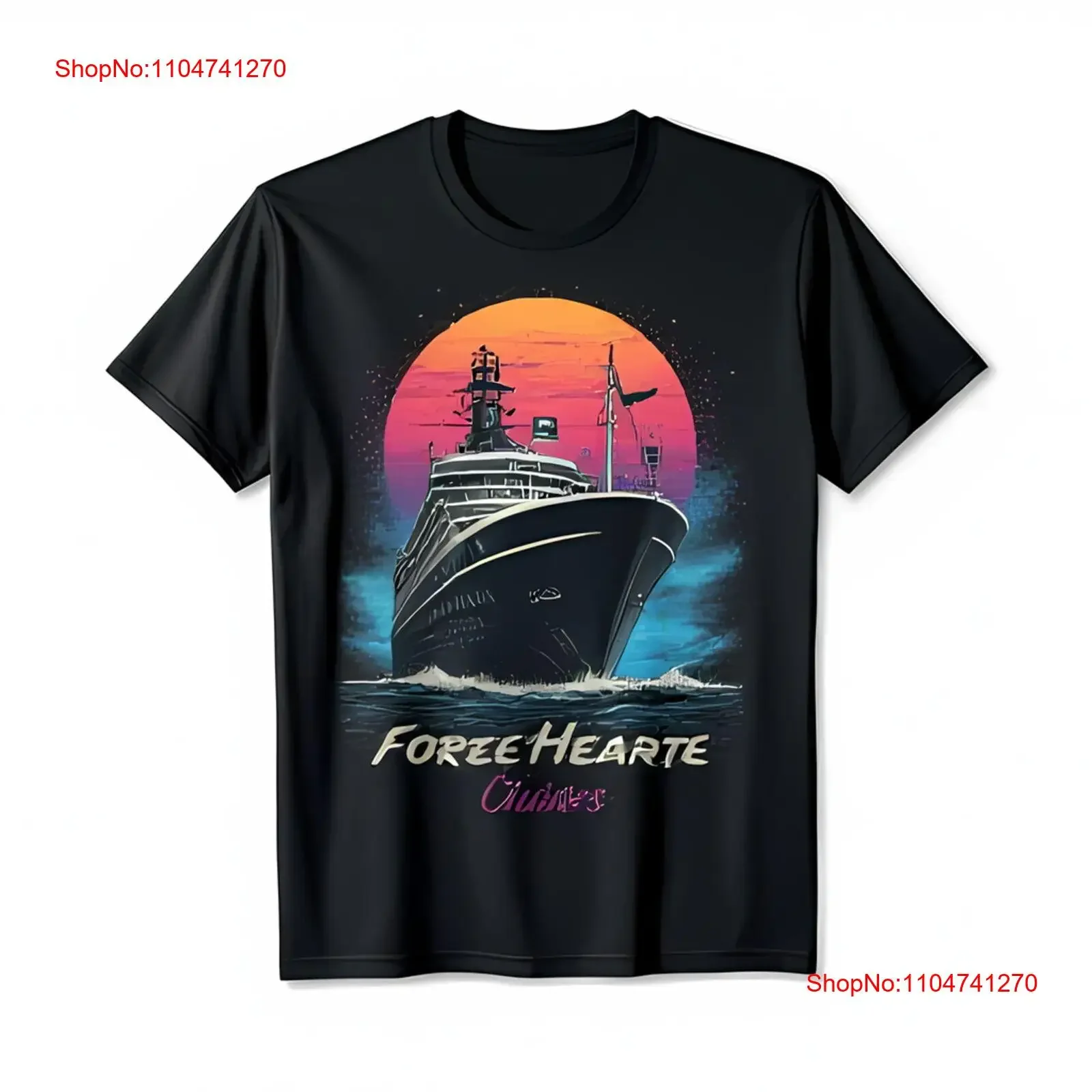Retro Black T Shirt with Cruise Ship Sunset Forcee Hearte Design vintage Washed Casual homme Top For Everyday Wear Unisex