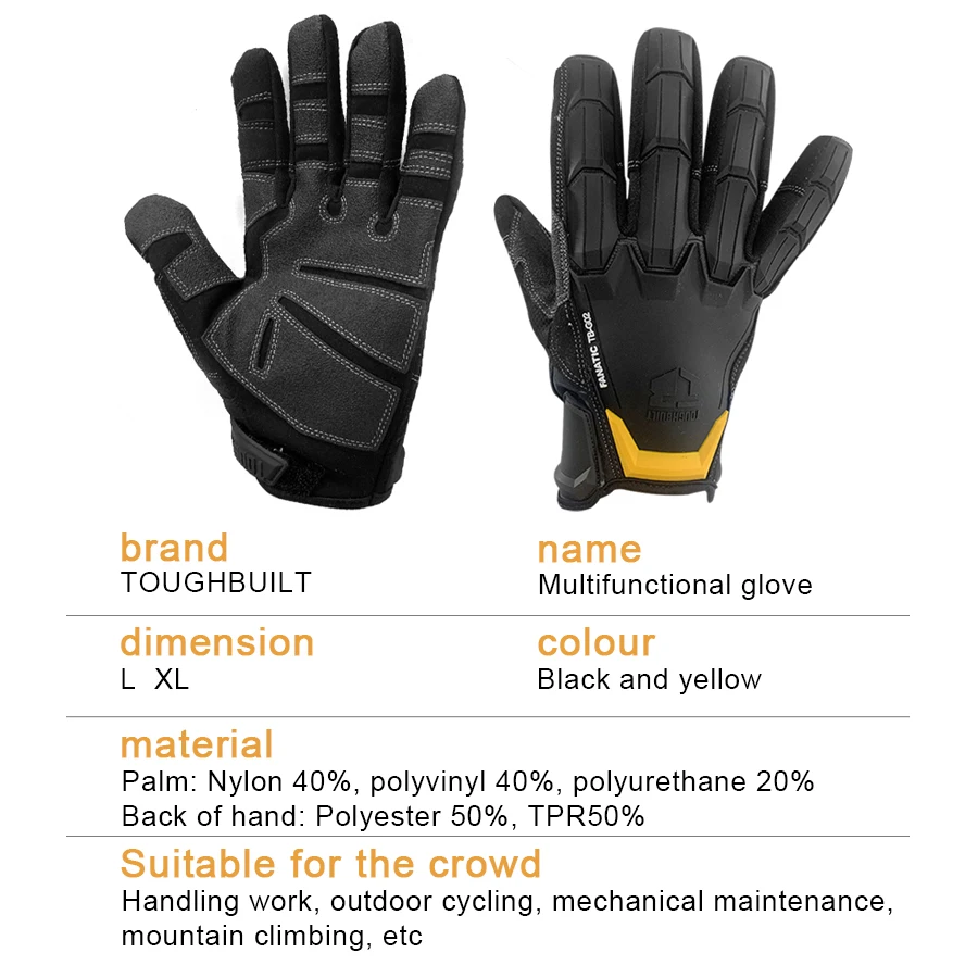 TOUGHBUILT TB-G02-L / TB-G02-XL Fanatic Heavy-duty Gloves Multifunctional Gloves Armor Work Gloves Power Tool Accessories