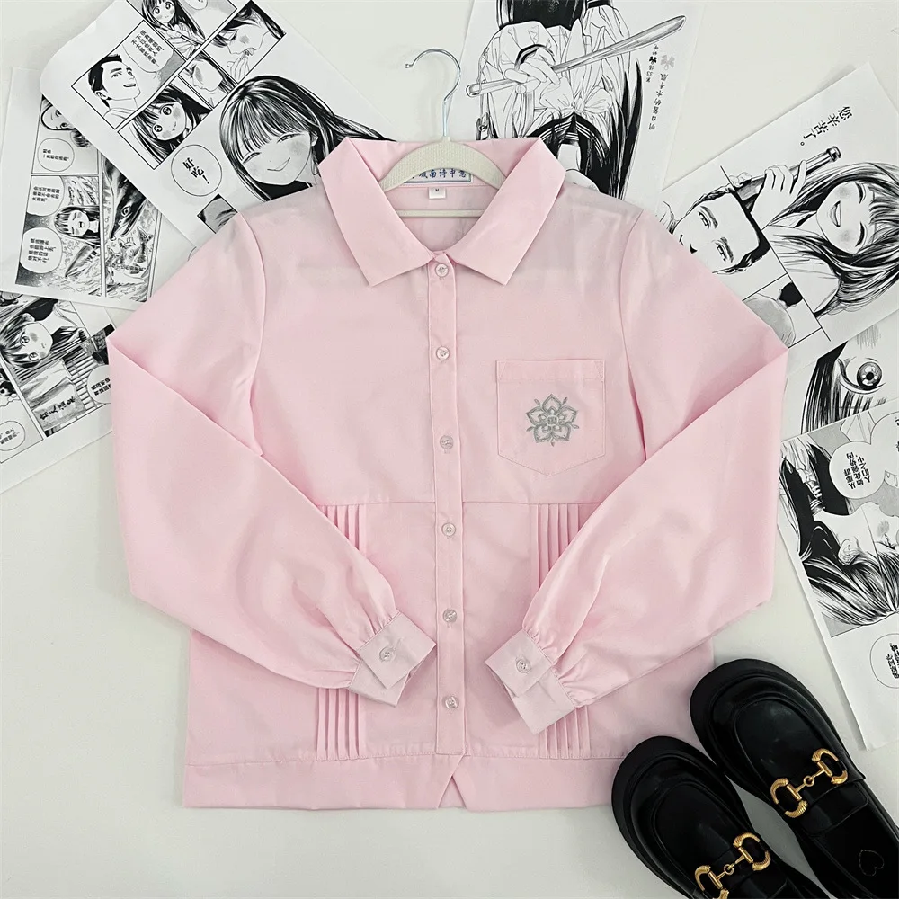 Japanse Jk Uniform Top Student Meisjes Shirt Vrouwen Roze Blouse Koreaanse Middelbare School Uniformen Korte Mouw Lange Mouw