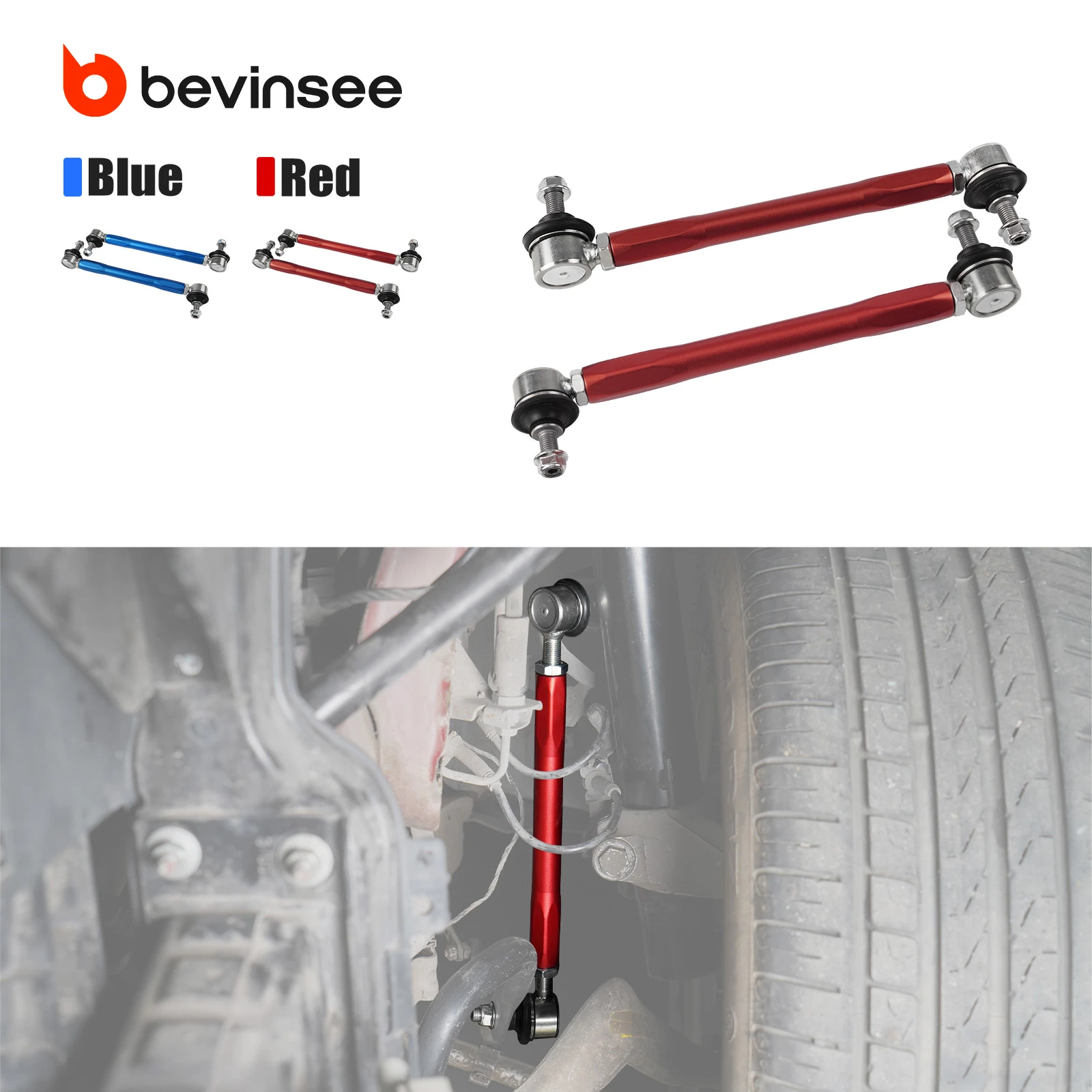 BEVINSEE Adjustable Front Sway Bar End Link Kit for BMW E90 E87 E92 E93 E91 E82,Z4 E89,X1 E84, Replace 31356765933, 31356765934