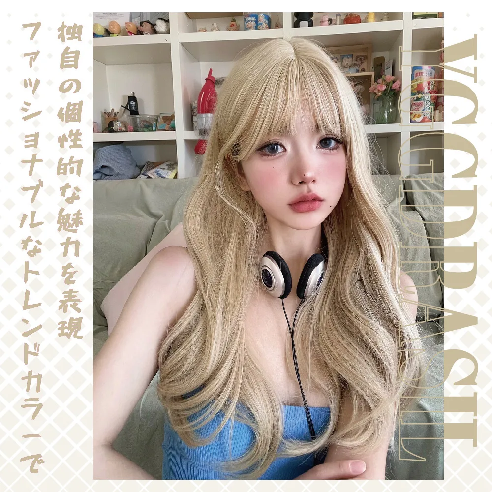 24 بوصة الحلو نمط شقراء بيروكات صناعية مع الانفجارات متوسطة شعر مستعار طبيعي متموج للنساء الاستخدام اليومي تأثيري مقاومة للحرارة