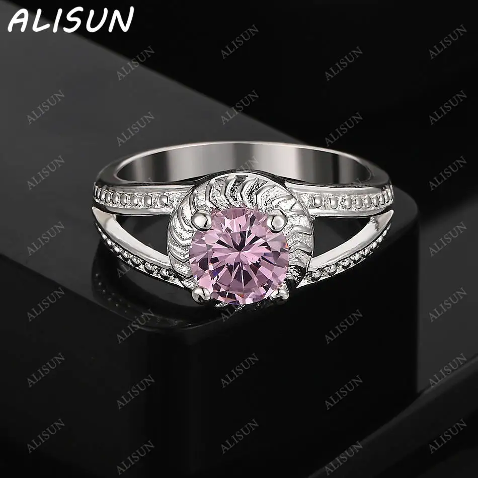 

ALISUN 925 Sterling Silver Size 7-10 Pink Zircon Ring For Women Fashion Jewelry Charm Grace Wedding Engagement Accessories