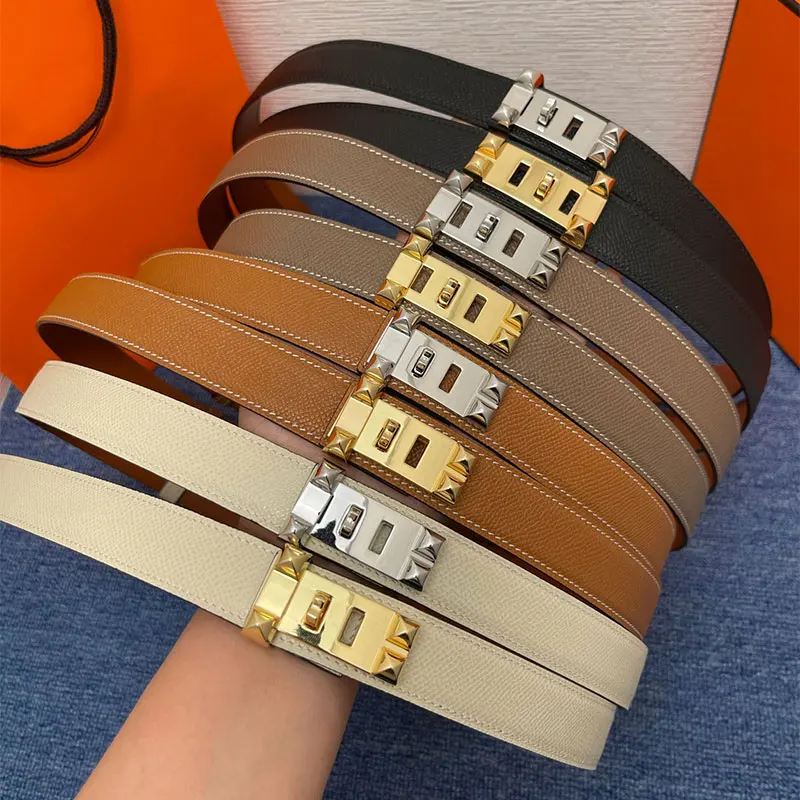 

Classic small buckle light luxury genuine leather fashionable versatile women's thin belt alloy needle buckle decorative belt