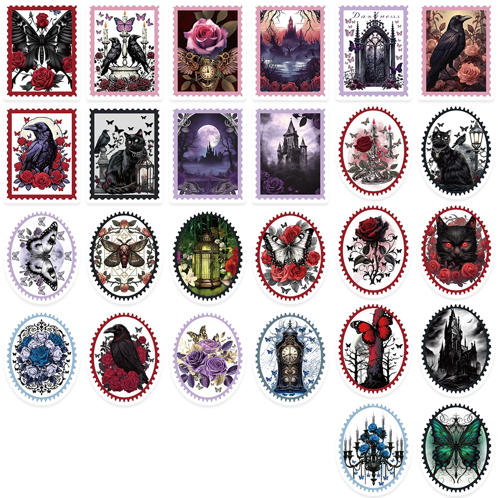 50 pezzi di cartoni animati retrò oscurità gotico rosa gatto corvo adesivi estetici per laptop bagagli chitarra telefono decalcomanie in vinile impermeabili