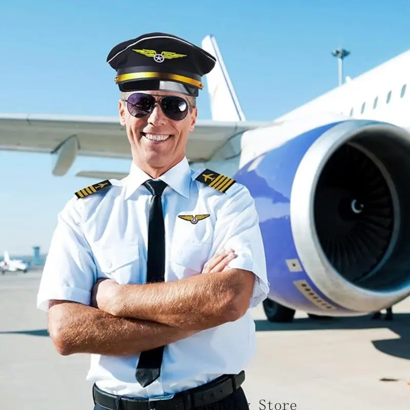 D0UB Kapitein kostuum stewardess Rollenspel Outfit Hoed Uniform Epauletten Stropdas Handschoenen Volwassen Halloween-kostuum