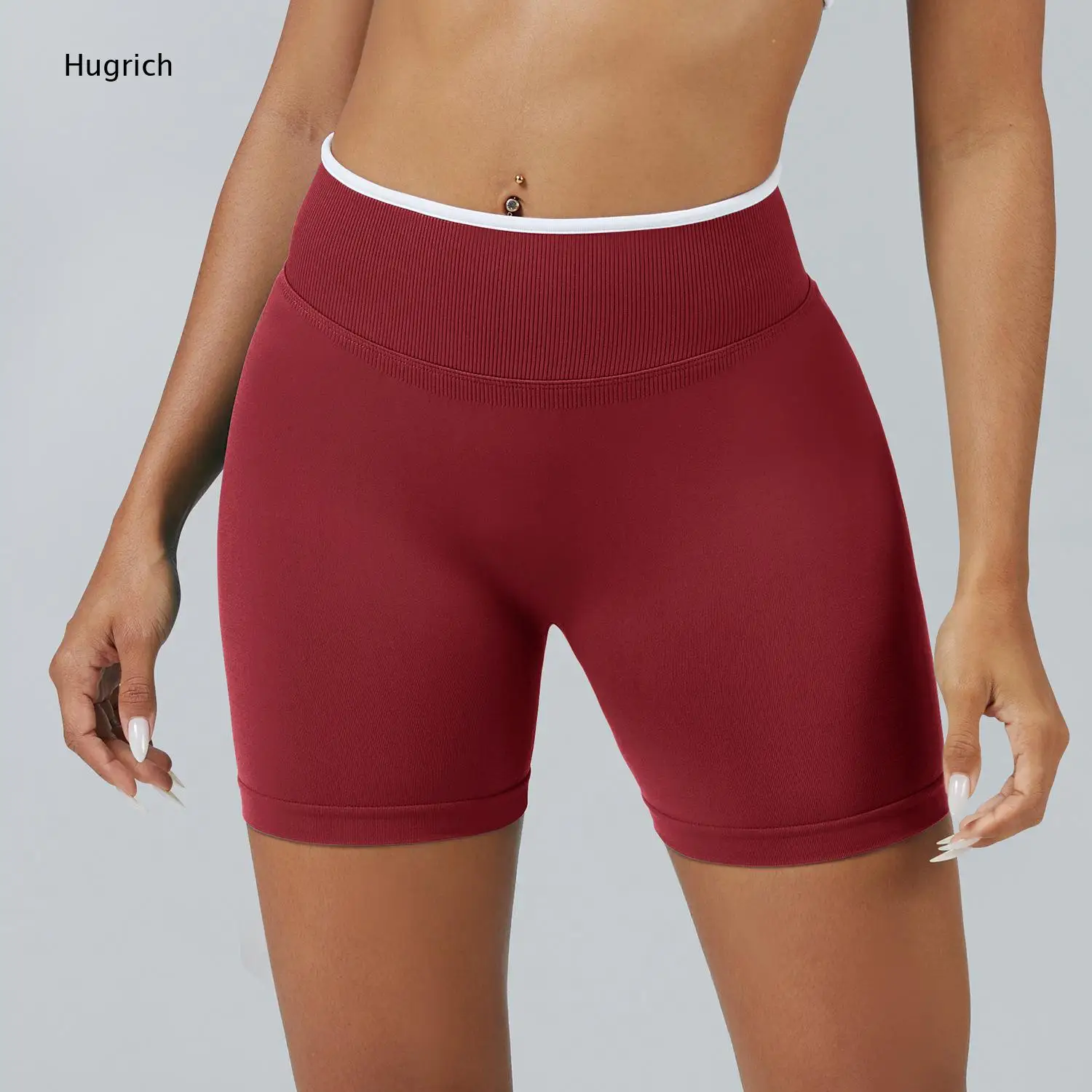 Seamless Stretch Athletic Biker Shorts Women High Waist Contrast Waist Trim Hip Lift Running Shorts