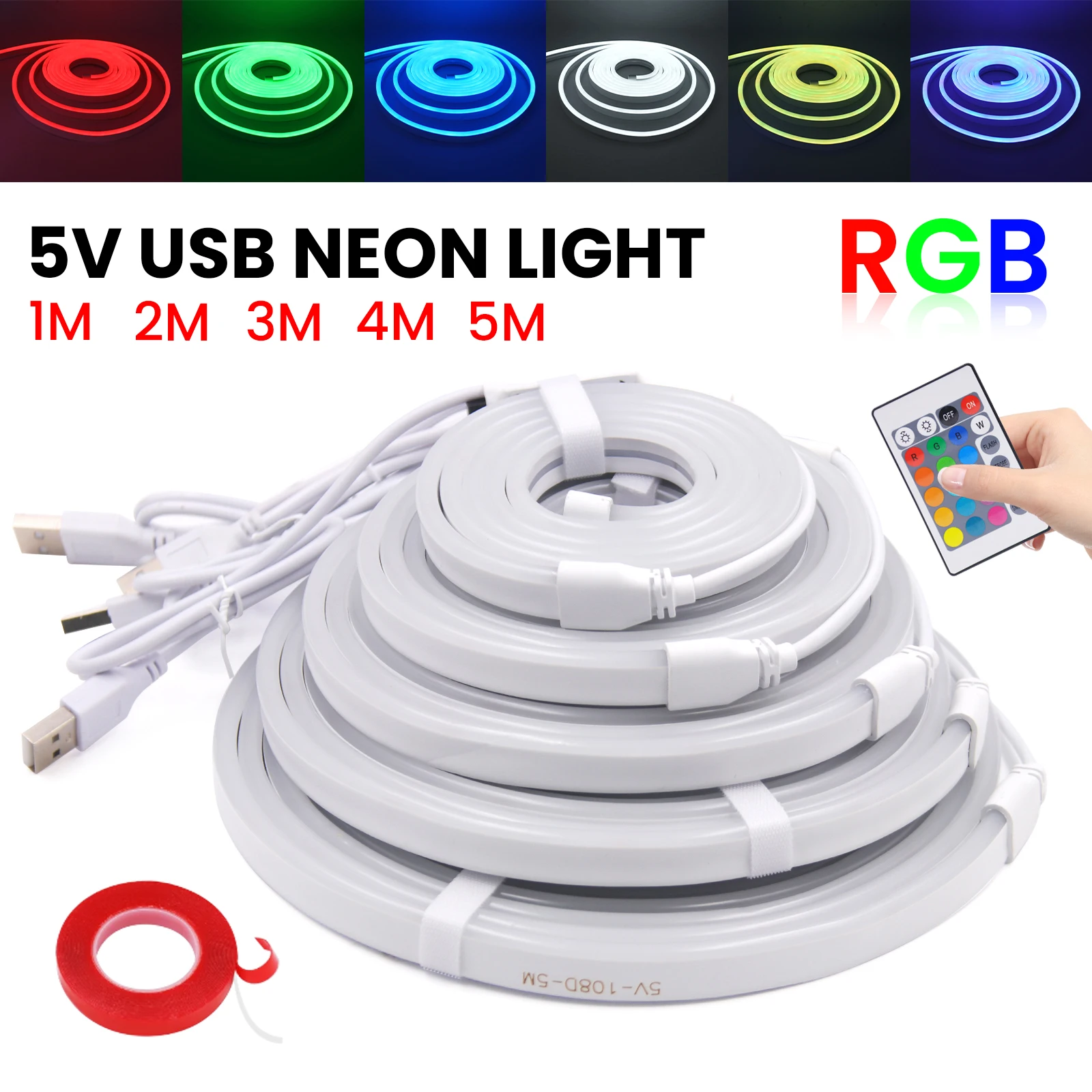 

5 В USB RGB неоновая светодиодная лента 1/2/3/4/5 м водонепроницаемая 108 светодиодов/м гибкая неоновая лента 24 клавиши с дистанционным управлением подсветка телевизора клейкая лента