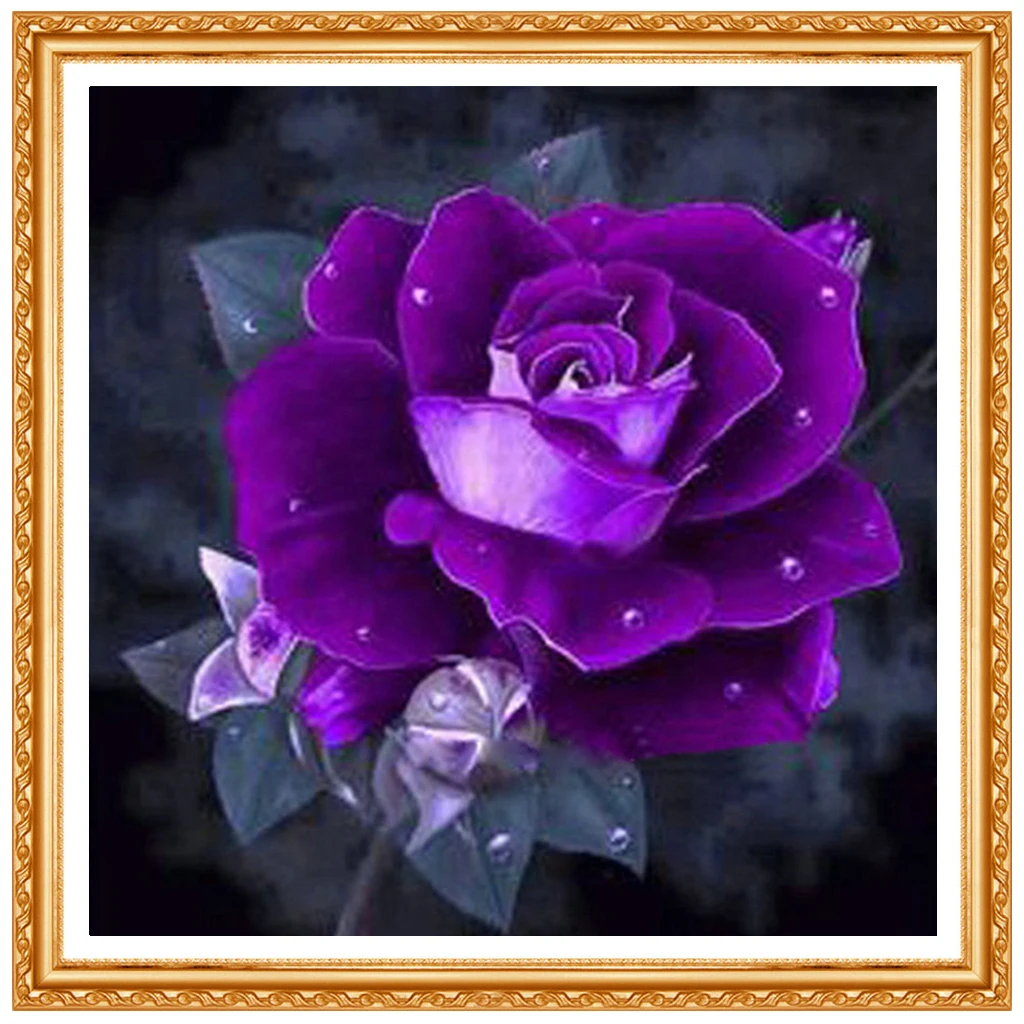 3D Needlework Diy Diamond Painting Diamond Embroidery Square Pasted Decorative Wall Stickers Cross Stitch Crafts Purple Rose