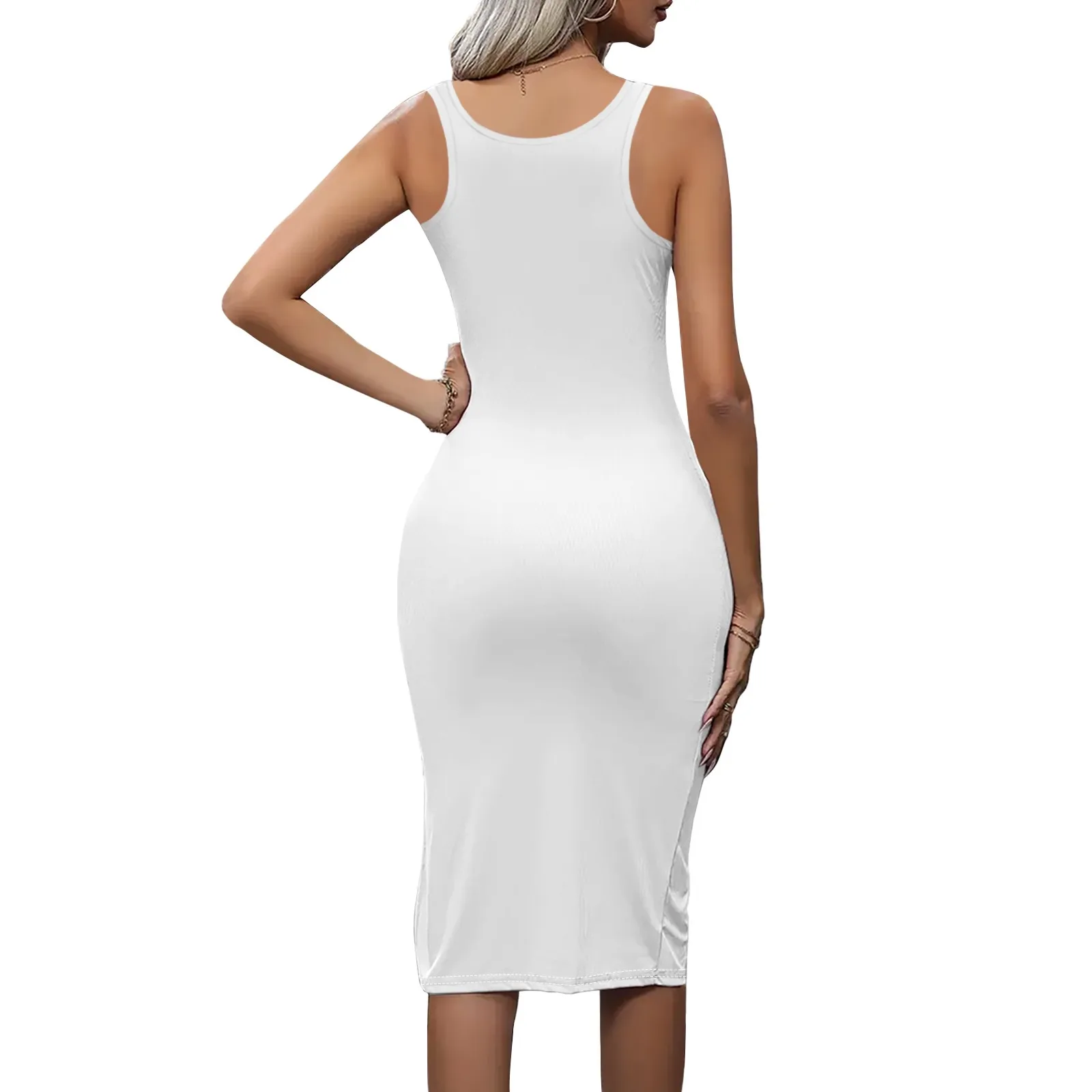 Vrouwen Casual Leuke Sexy Tank Top Bodycon Jurk Zomer T-shirt Mouwloos Effen Geribbeld Gebreid Party Club Basic Potlood Midi Jurk