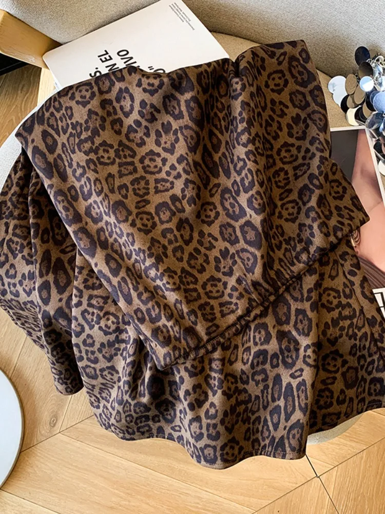 Retro leopard print deer skin velvet half skirt long women's autumn and winter printed bag buttocks fish tail half skirt