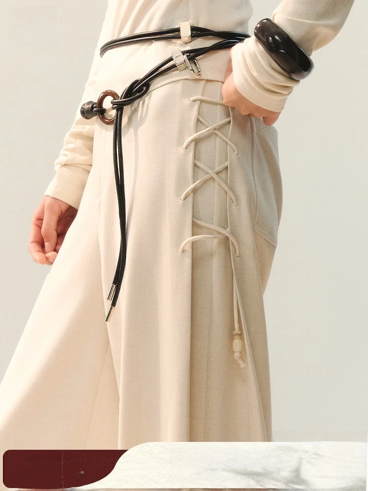 

Women's Casual Wide Leg Pants Spring Style Side Tie Draped Feel High Waist Polyester Blend Comfortable Fit Casual Trousers