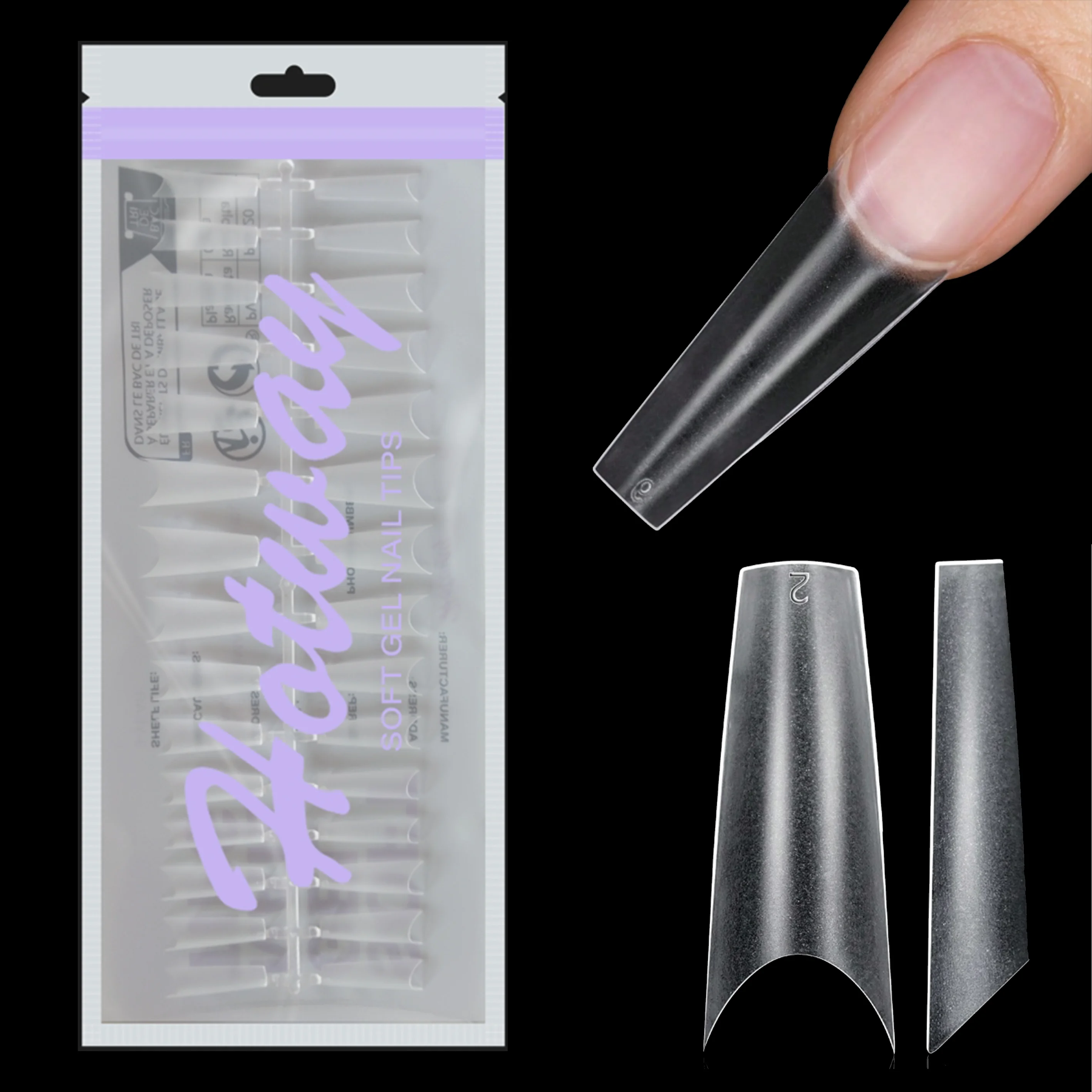 180 faux ongles en forme de cercueil extrêmes, 12 tailles de capsules semi-couvrantes en acrylique, utilisées pour l'extension ou le pressage des ongles