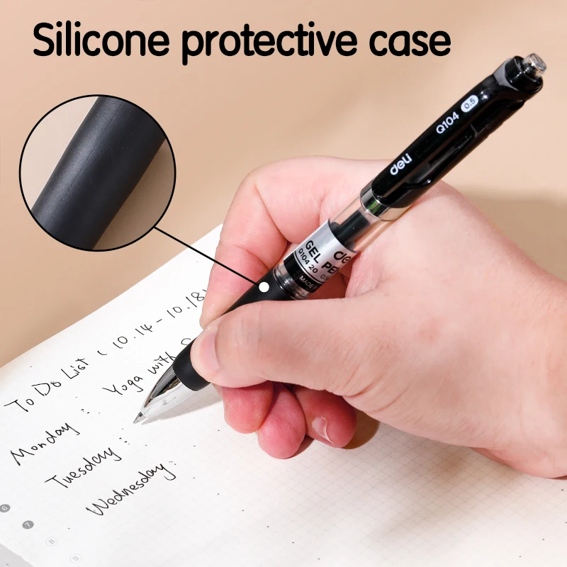 Deli Retractable Gel Pen 0.5 mm Black Blue Color Ballpoint Pen Writing Tools School Office Supplies Stationery Gel Ink Pens