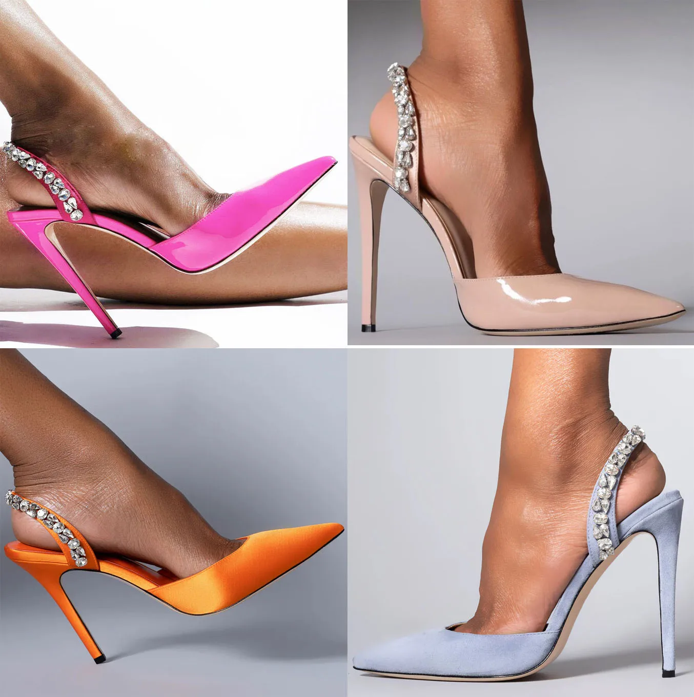 

Bling Bling Crystal Slingback Wedding Pumps Nude Red back Strap Pointed Toe Glitter Rhinestone back Strap Banquet High Heels
