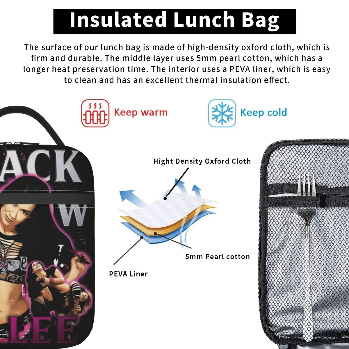 AJ Lee الأرملة السوداء تشكل معزول حقيبة الغداء حقيبة للحفاظ على البرودة قابلة لإعادة الاستخدام قدرة عالية حمل علب الاغذية الغذاء حقيبة مكتب السفر #6
