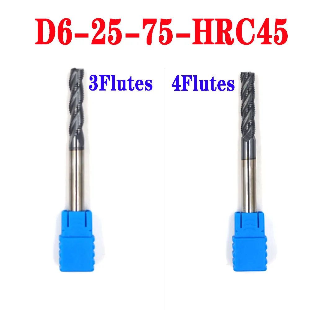 

1pc D6*D6*25*75 HRC45 3 4 Flutes Roughing end mill Tungsten Solide Carbide End Mills For CNC Milling cutter Tools