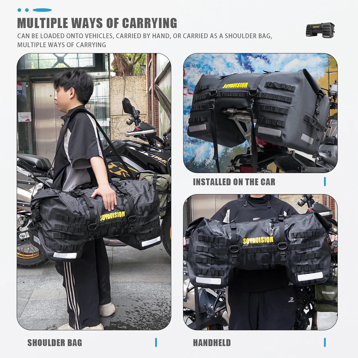 20L 50L 70L 100L 40L 66L Motorrad Wasserdichte Schwanz Tasche Reise Outdoor Trockenen Gepäck Roll Pack Tasche Motorrad Sitz Tasche – Detail 24