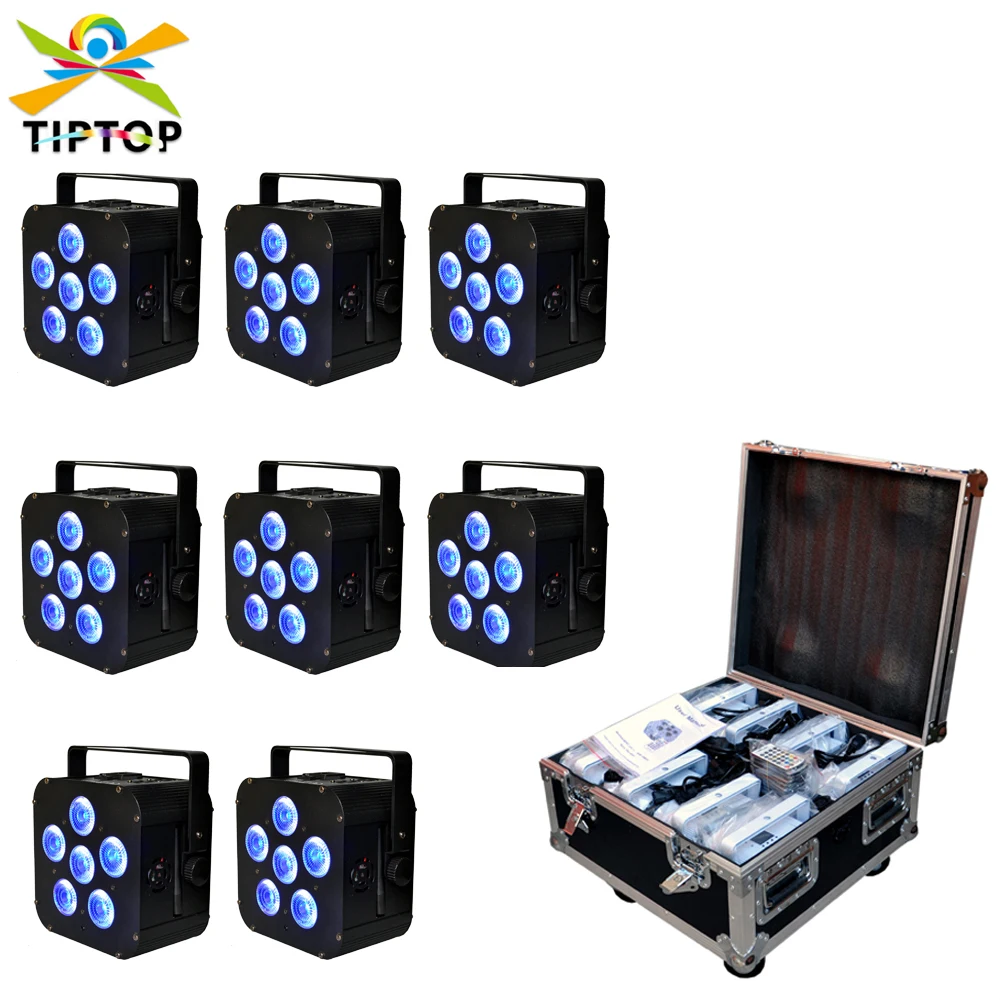 

Freeshipping 8 Unit Small DJ 9600MAH Battery Powered LED Par 6x18W LED Wireless DMX Wedding Uplight Light RGBWA UV Colorful