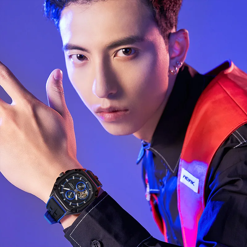 Mark Fairwhale Fashion Automatic Tourbillon Watch for Men Sports Silicone Waterproof Luminous Clock Luxury Mechanical Wristwatch