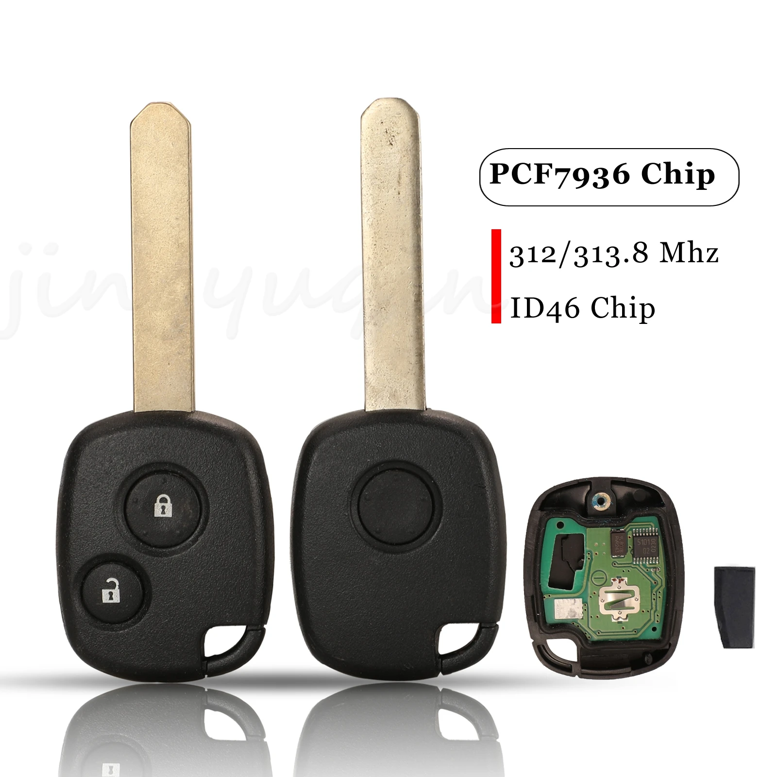 

jingyuqin 1/2 Buttons Remote Car Key 312Mhz /313.8MHZ ID46 Chip For Honda Odyssey Fit City Civic Accord
