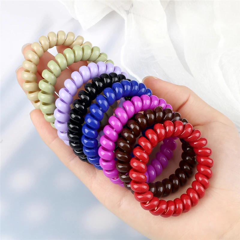 3/5/8Pcs Basic Girls Hair Tie Colorful Elastic Plastic Hair Bands Telephone Cord Rubber Band Scrunchie Hair Accessories Headwear