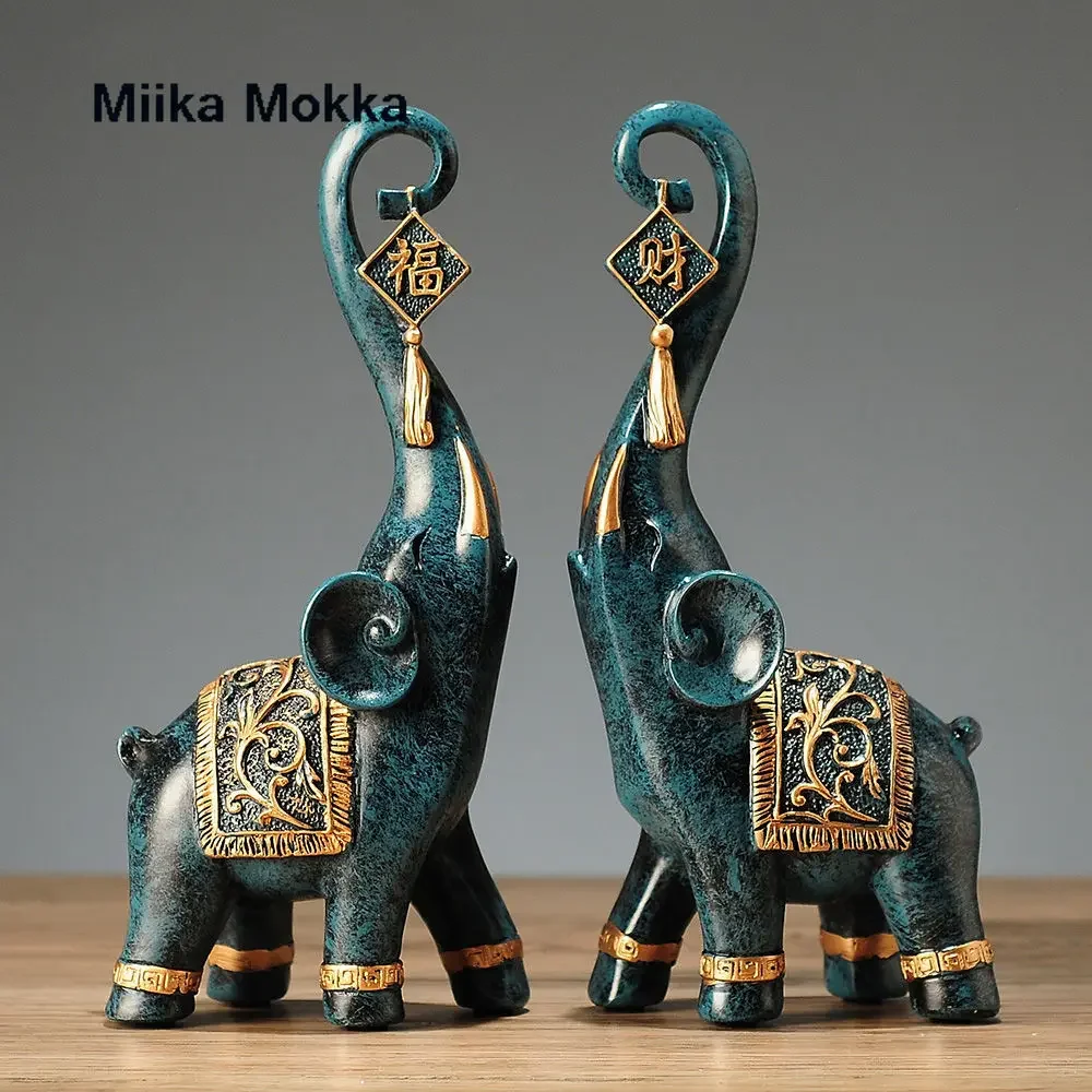 

Nordic Style Resin Elephant Statue Lucky Elegant Elephant Trunk Statue Lucky Wealth Figurine Crafts Ornaments for Home Decor