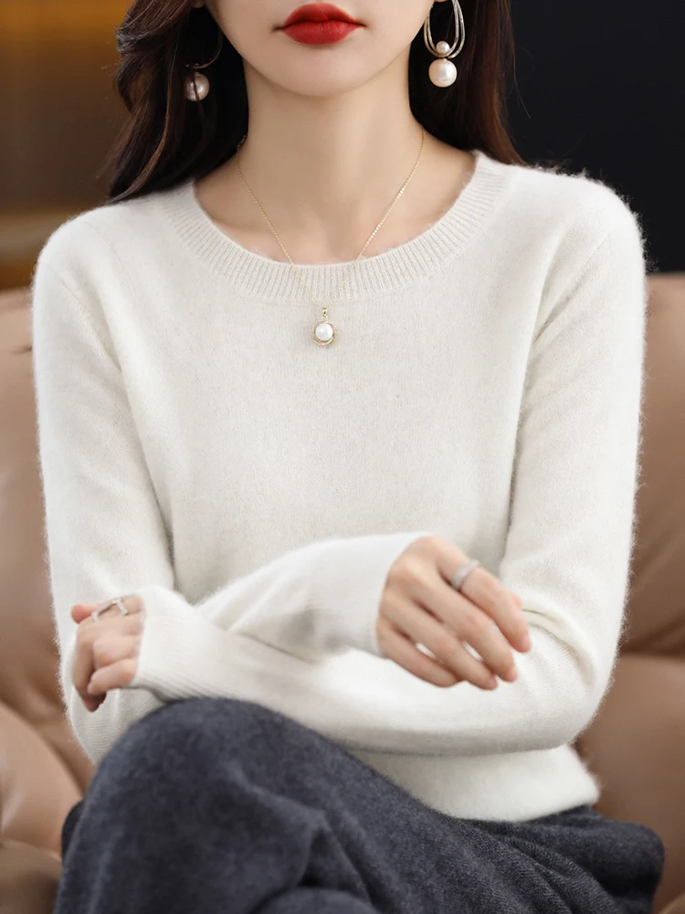 100% Goat Cashmere Knit Sweater Pullover Autumn Winter Hot Sale O-Neck Sweaters Women Soft High Quality Ladies Jumpers Clothes