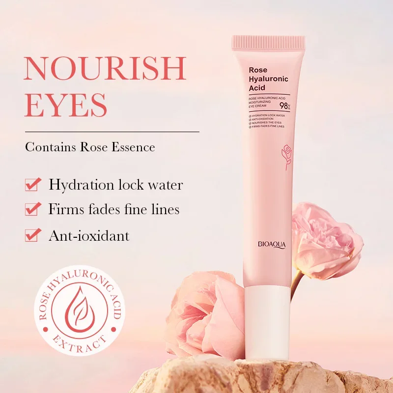 BIOAOUA Rose Hyaluronic Acid Eye Essence Remove Dark Circles Eye Bags Anti-wrinkle Hydrating Moisturizing Eye Cream Skin Care