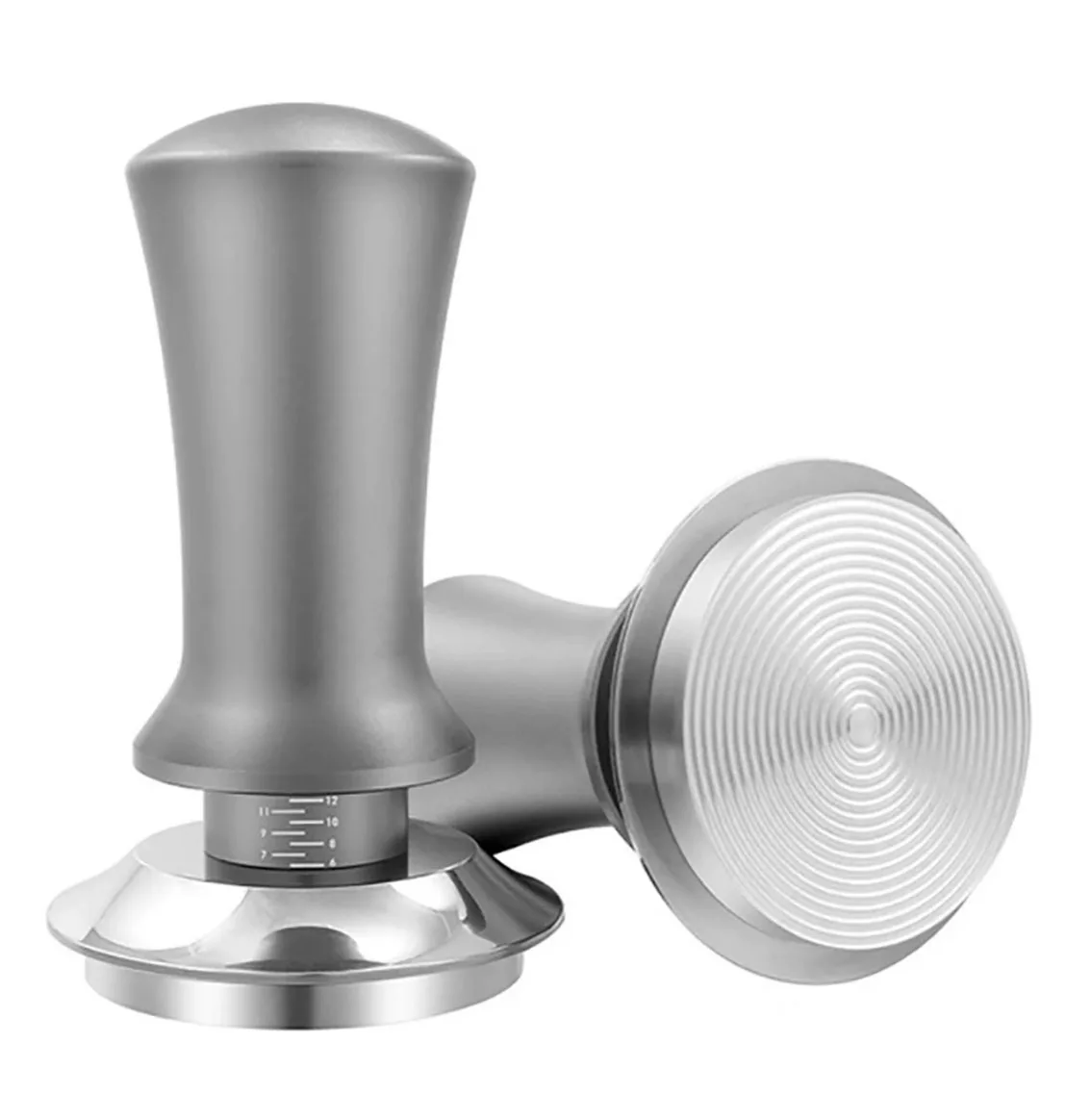 1Pcs 58mm Silver Espresso Coffee Tamper Stainless Steel Thread Base Internal Spring Design Balanced Fixed Force Coffee Tamper