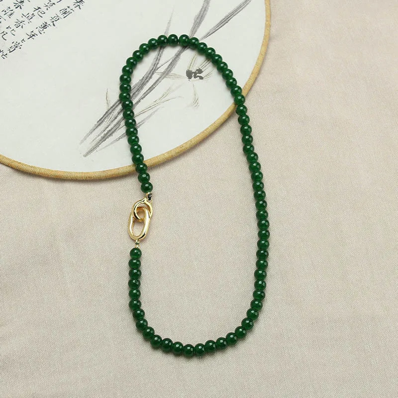 DIY accessories Retro French green beaded necklace accessories women's new Chinese style short neck chain simple versatile colla