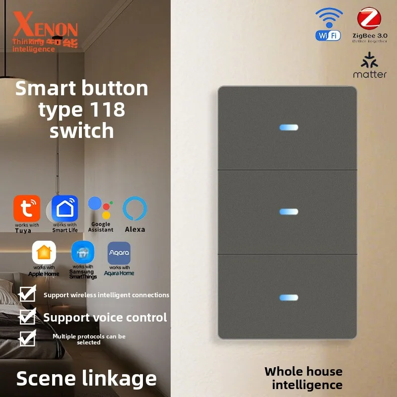 

Wifi Smart Home Graffiti 118 Type Button Switch App Remote Control Voice Control Home Matter Smart Button Switch Ac110-240v