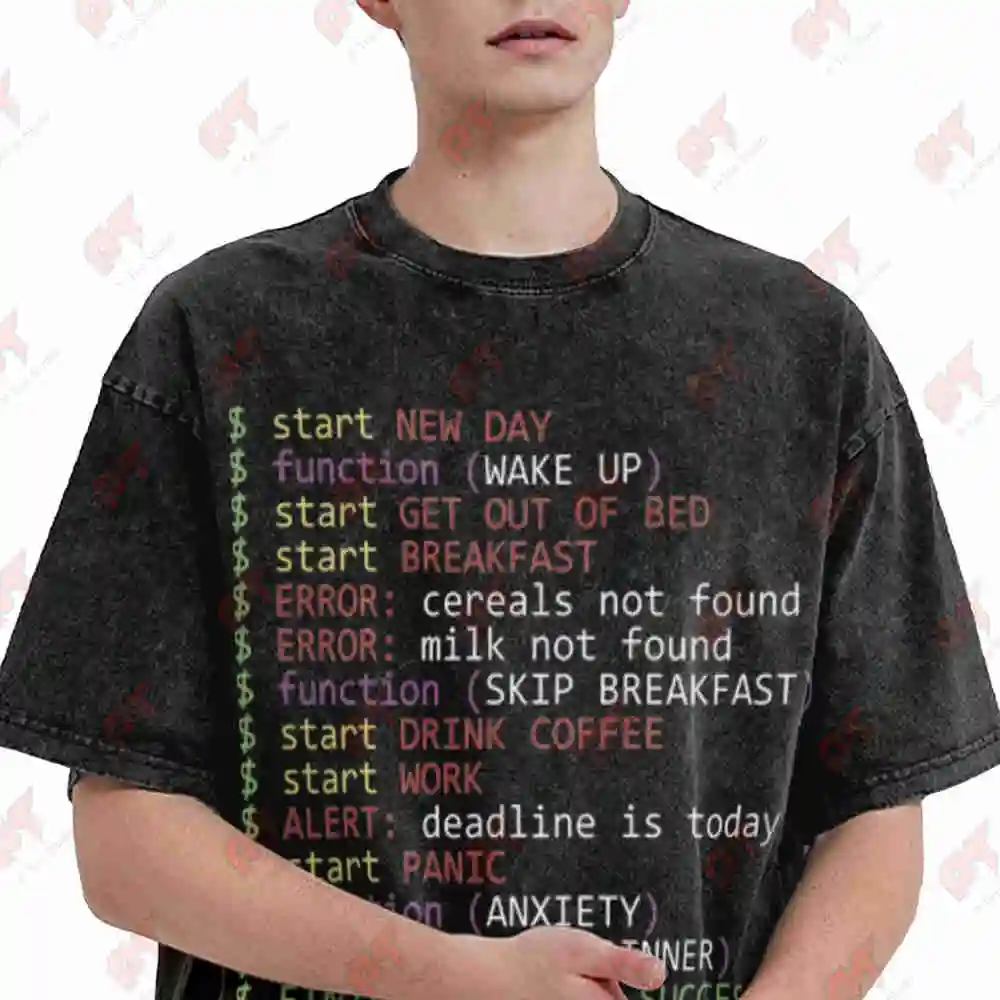 Funny Coding Tech Humor Programmer Jokes Debugging Geek Developers Vintage Washed Tee Pure Cotton T-Shirt