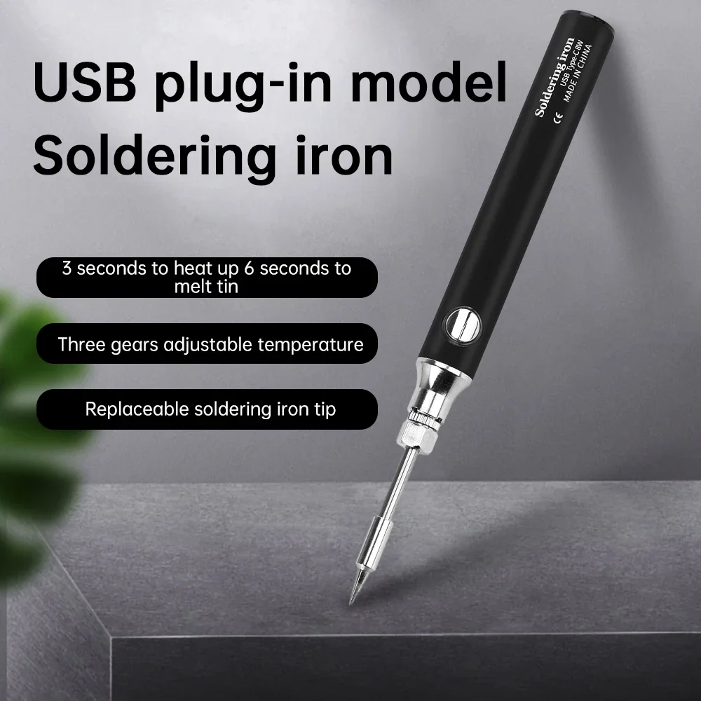 Portable USB Soldering Iron with Type-C Interface 3 Temperature Modes Fast Heating Compact Cordless for DIY Repair