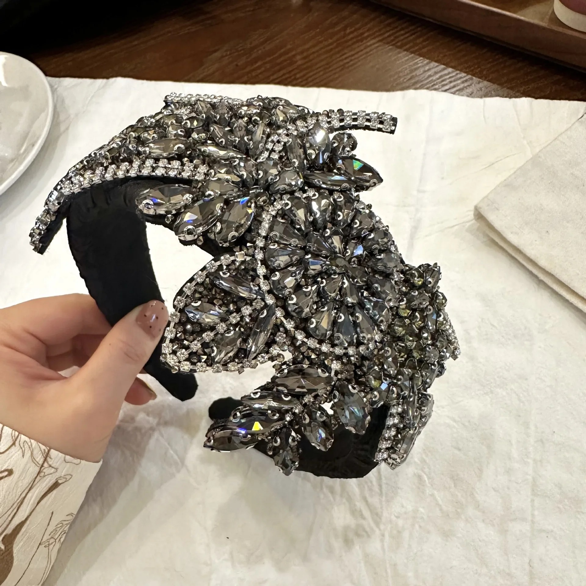 Crystal Bead Headband Sparkly Rhinestone Leaf Hairband Wedding Party Prom Handmade Flower Headpiece for Women and Girls
