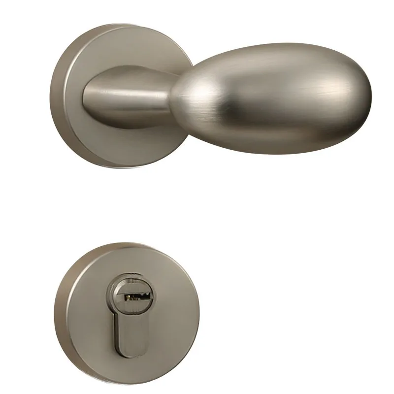 

Simple bright chrome indoor door lock room door goose egg style silver magnetic silent split wooden door handle lock