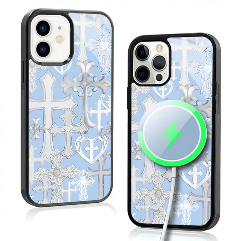 

Cross Girl Phone Case For IPhone 11 12 13 14 15 Plus Pro Max Mirror Acrylic Cover For Magsafe Wireless Charging