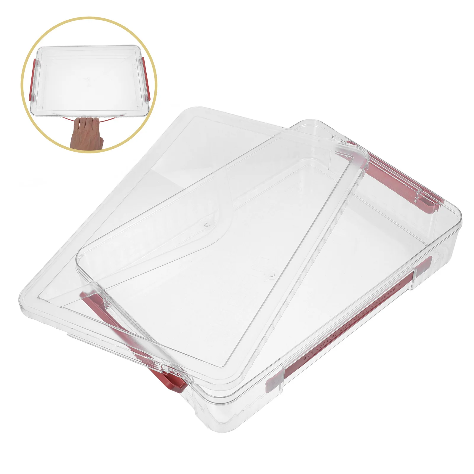 

ID Storage Box Flat Plastic Bins with Lids Magazine Paper Organizer Red Containers
