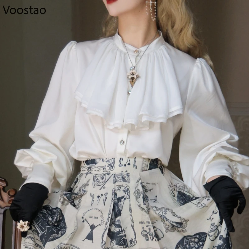 Elegant Lolita Style Blouse Women Victorian Vintage Gigot Sleeve Princess Shirts Office Lady Sweet Chic Y2k Clothes White Tops