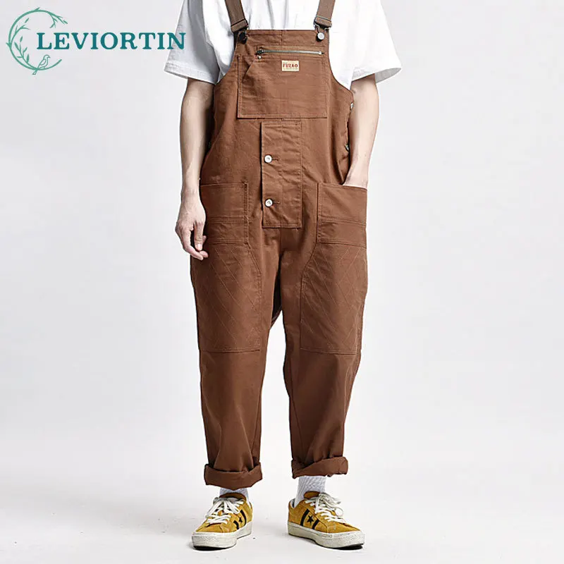 Men's Relaxed Fit Duck Bib Overall Trousers With Multi Pocket Streetwear Men's Cargo Pants Fashion Jumpsuit Suspenders Pants