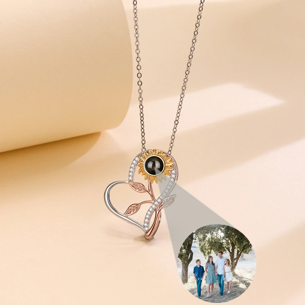 الزهور القلب قلادة قلادة للنساء مخصص صور الإسقاط صورة قلادة شخصية هدية عيد ميلاد صديقة المجوهرات #2