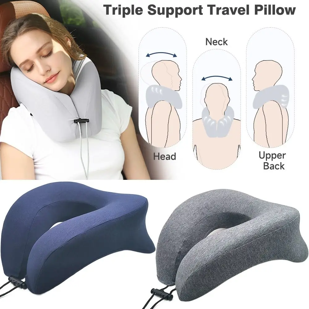 2-in-1 Travel Neck Pillow Advanced Neck Support Portable Drawstring Bag U Shape for Long Flights Memory Foam Memory Foam Pillows