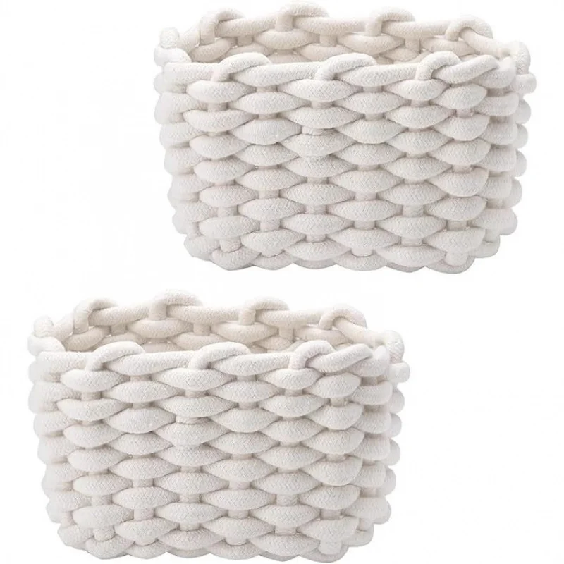 

【Тканый органайзер из 2 предметов】Декоративная корзина для хранения, веревочная корзина ручной работы для полки, ванной комнаты, кухни, офисного стола