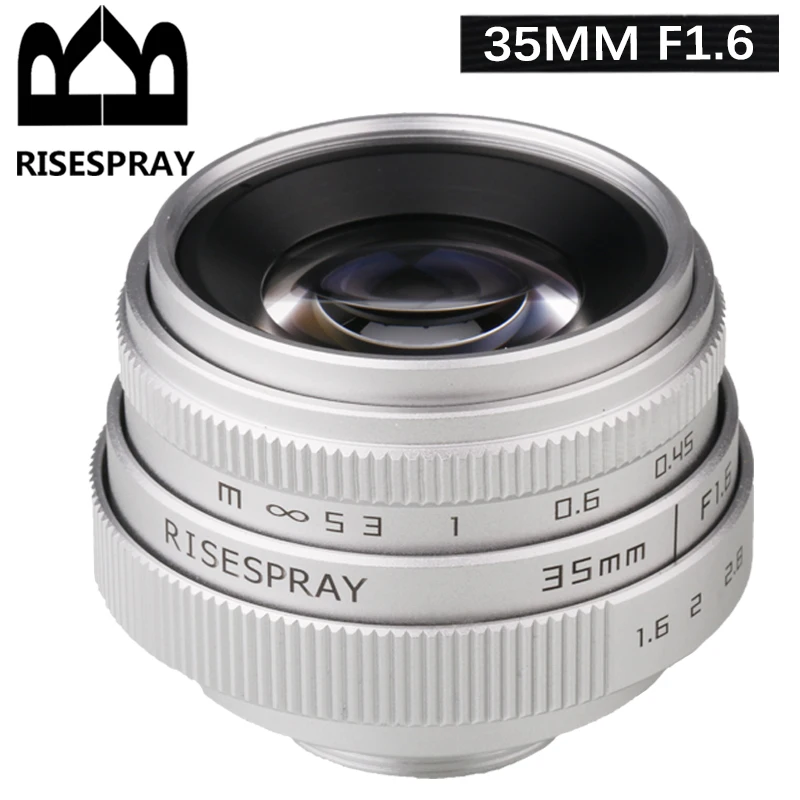 Silver Mini 35mm f/1.6 APS-C CCTV Lens+adapter ring for Panasonic/Olympus Micro 4/3 Sony E A6600 6500 Canon EOS-M M50 Fujifilm