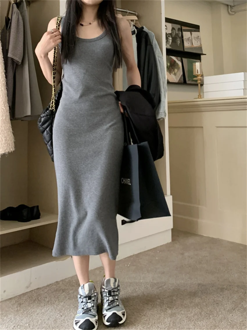 Alien Kitty Slim Women Sexy Long Dress Elegant Office Lady Summer 2024 New Solid Casual High Street Fashion OL Slip Vestidos