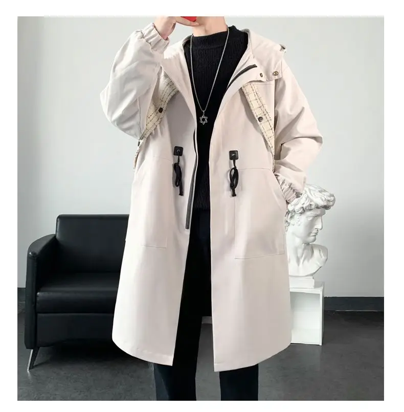 

Trench Coats Mens Classic Vintage Distressed Denim Corduroy Leather Splicing Contrast Colorblock Trend Fashionable Fortune Cool