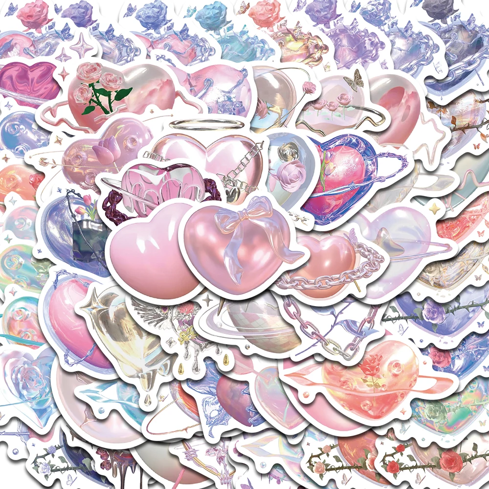 60PCS Rose Liebe Valentinstag Liebe Aufkleber Notebook Laptop Rote Herz Form DIY Geschenk Gepäck Sammelalbum Telefon Wasserdichte Gepäck