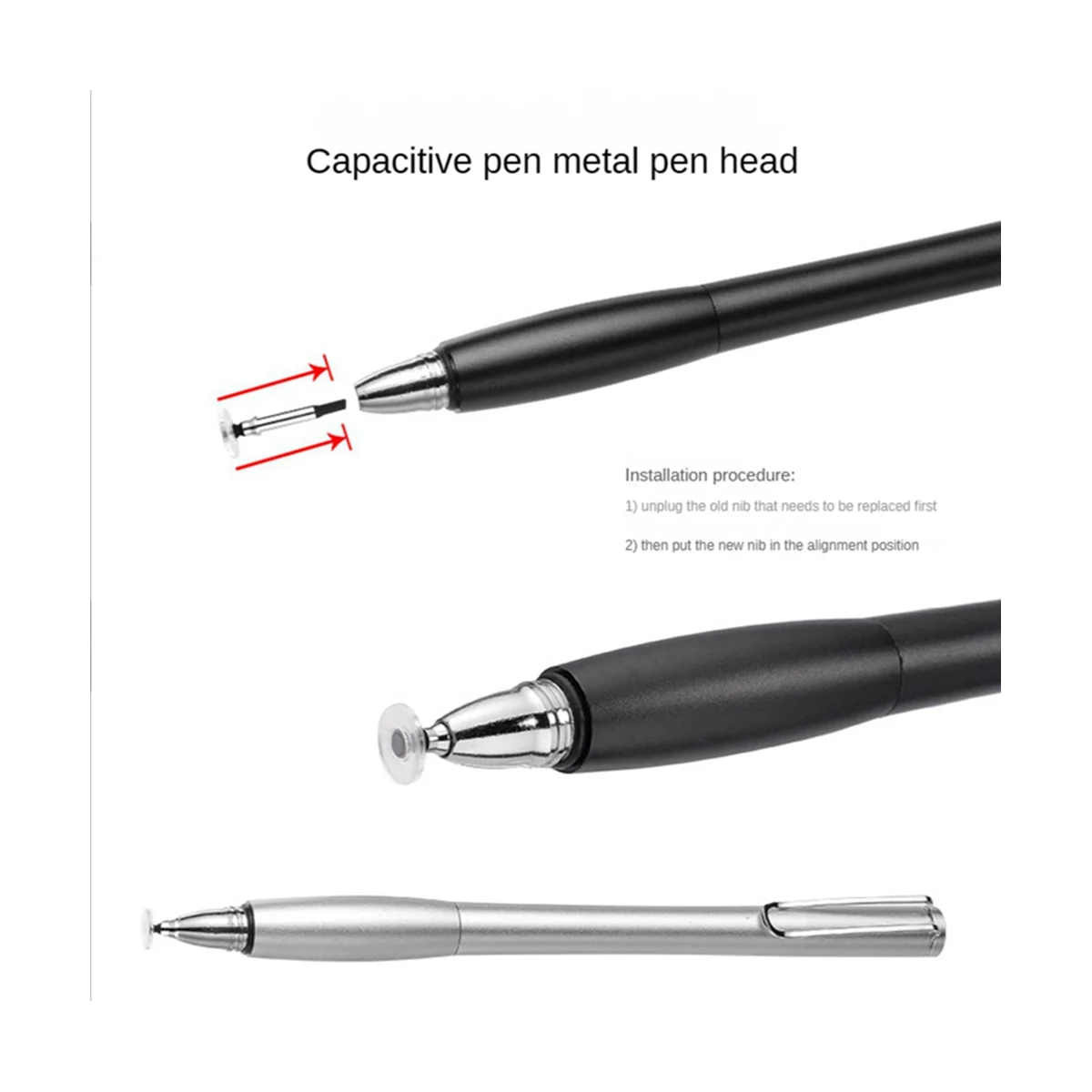 Universal tela capacitiva toque caneta stylus, substituição ponta, disco transparente, cabeça lápis Nib, desenho, escrita, 5pcs