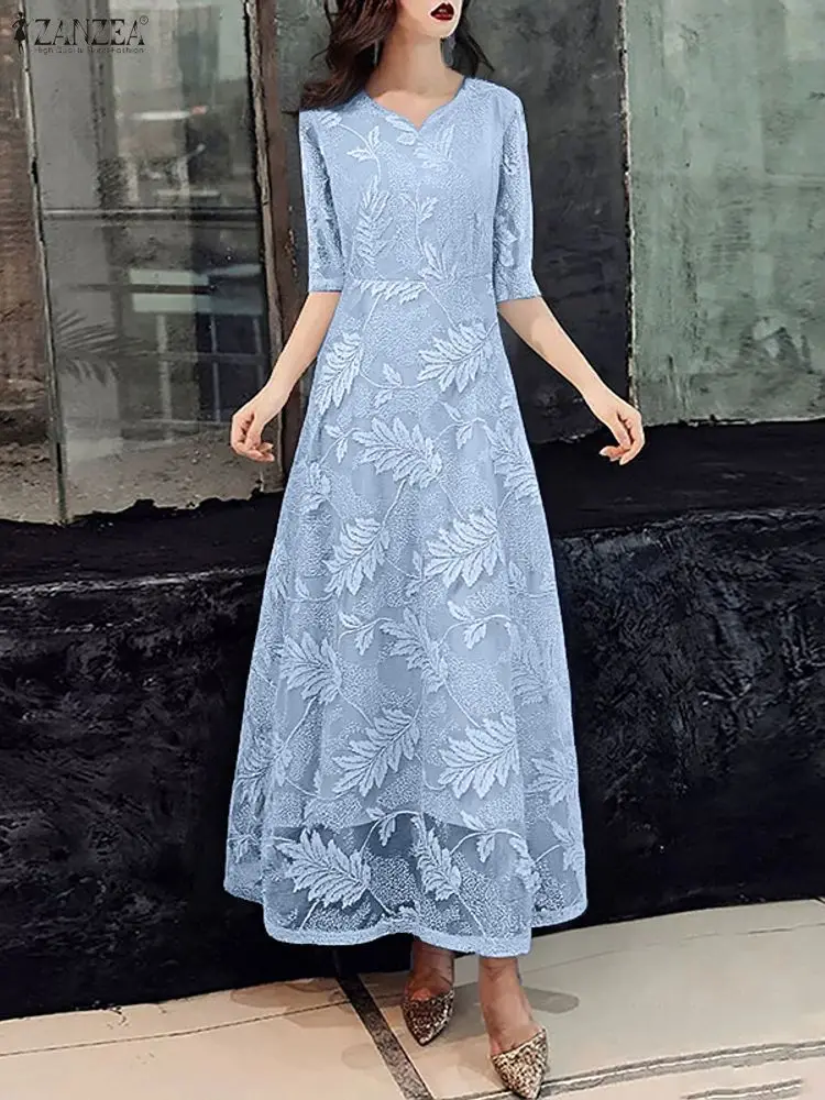 Zanzea elegante chique jacquard malha retalhos feminino maxi vestidos em forma de coração gola meia manga cintura cabida a linha vestido de festa